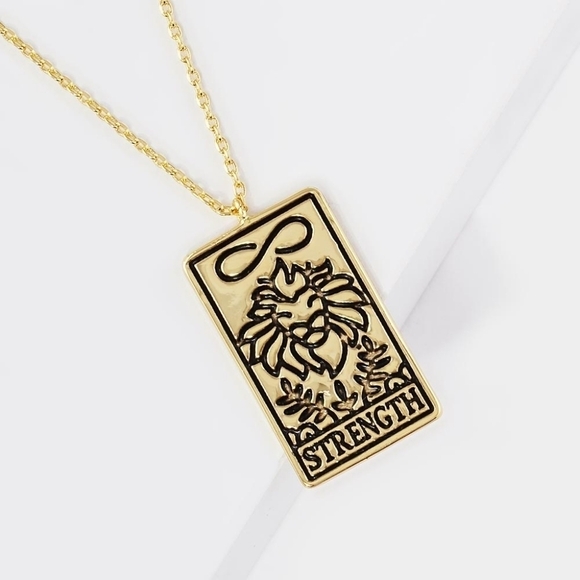 NEW Strength Gold Dipped Tarot Card Pendant Necklace - Picture 1 of 6